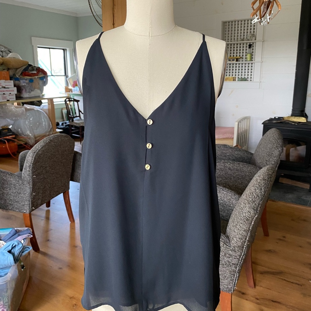 LOFT Black Sleeveless Top with Buttons